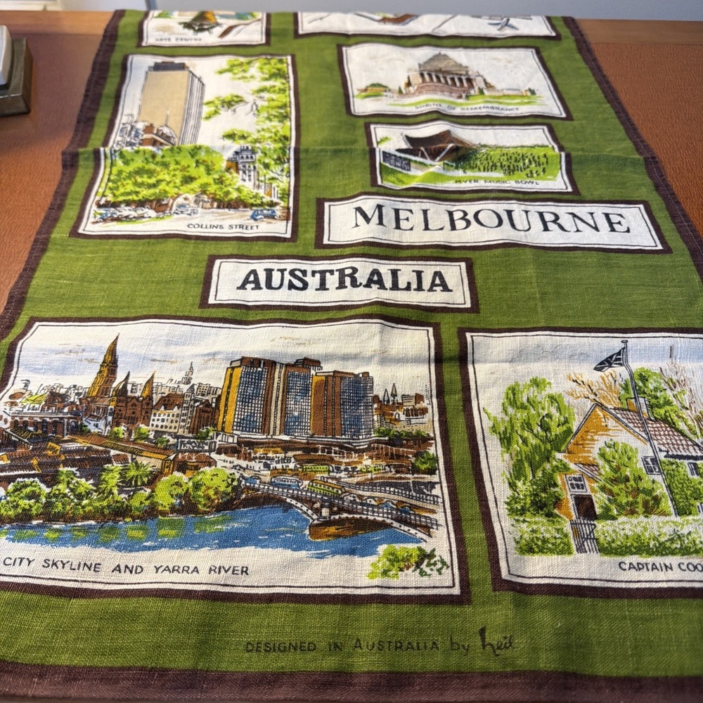 Pure Linen Tea Towel Historical Melbourne Made In Poland 18 X 30 Fast Color Heil